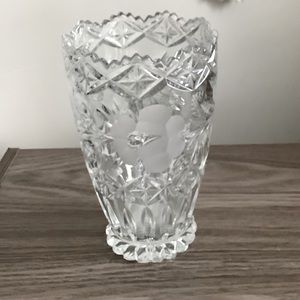 VINTAGE IMPERLUX GERMAN LEAD CUT VASE WITH ETCHED ROSES